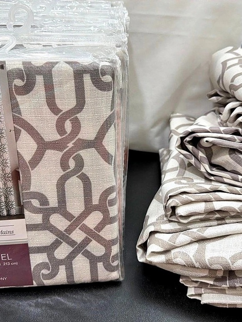 Lush Decor Window Curtains Geometric Curtain Panel in Cream & Gray NWT